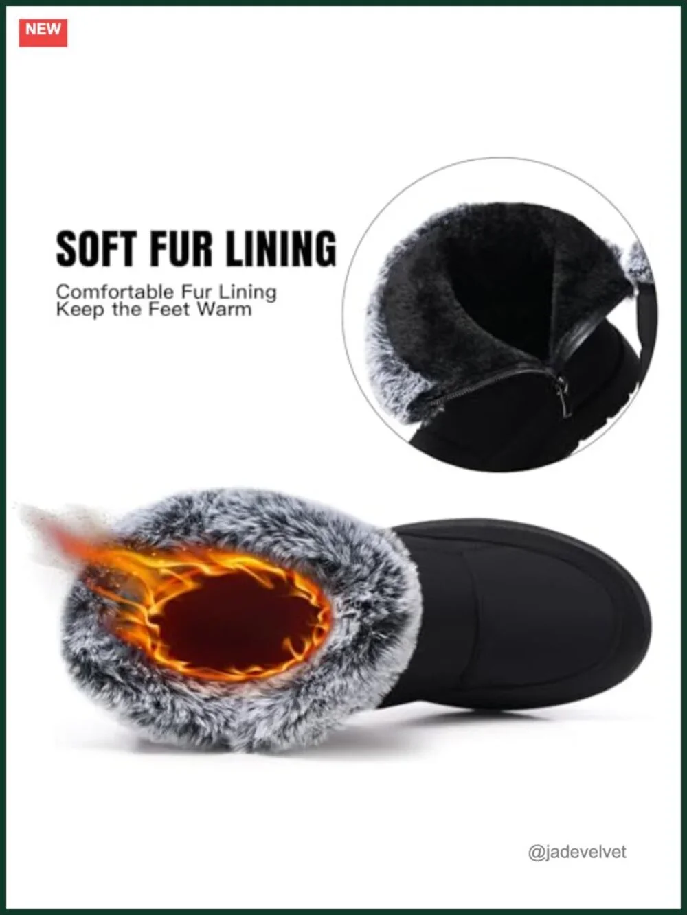 Women's Waterproof Fur-Lined Ankle Snow Boots Side Zipper Anti-Slip Winter